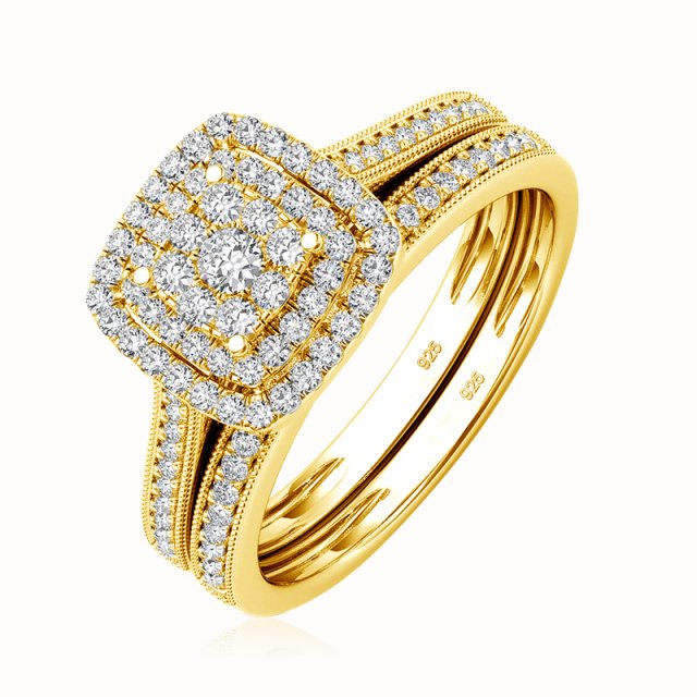 2PCS Yellow Gold Moissanite Engagement Ring Set for Women - Real Diamond Tester Wedding Band Jewelry - Image 3