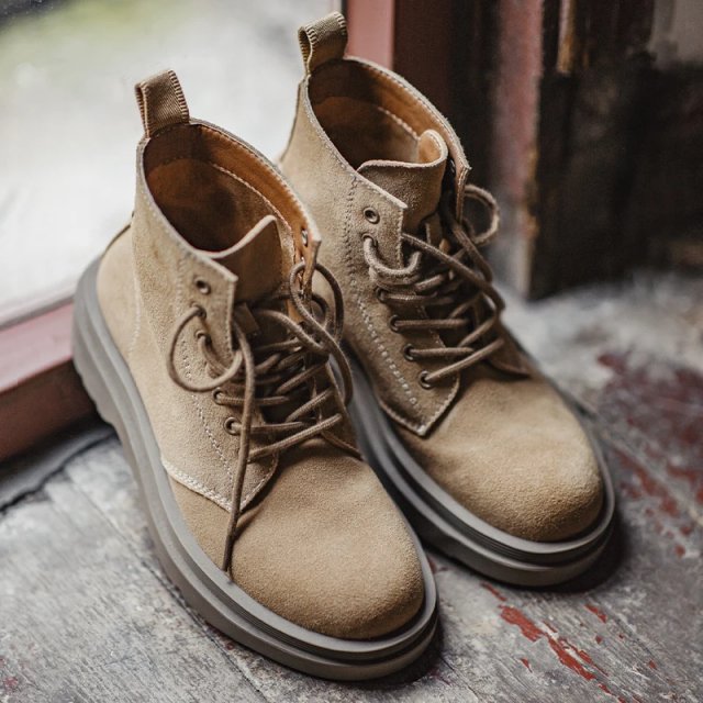 Men's Cow Suede Work Boots – Warm Mid-Calf Lace-Up Winter Shoes with Rubber Sole - Image 6