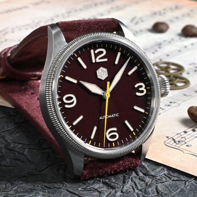38.5mm Retro Automatic Pilot Watch with Sapphire Crystal & Coin Bezel - Image 5
