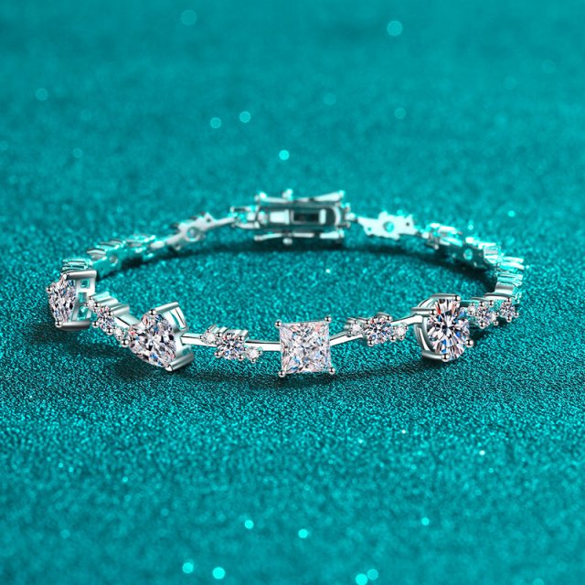 0.5CT Moissanite Sterling Silver Bracelet for Women, Irregular Shape, Gold Plated - Image 6