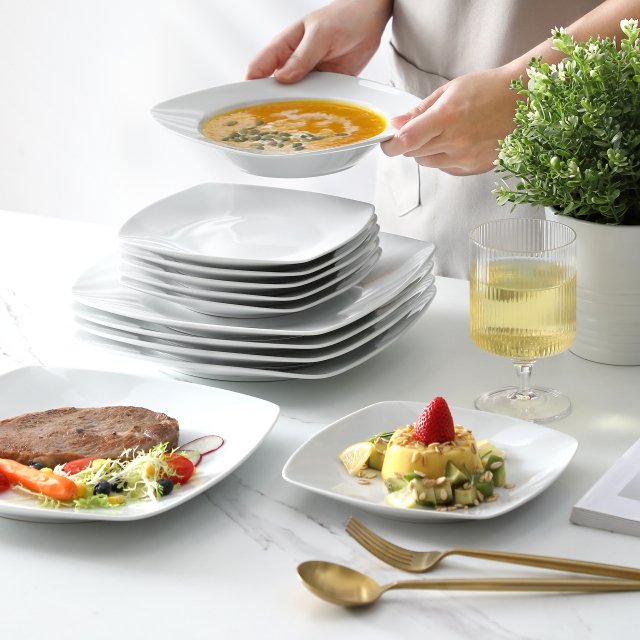 18-Piece Ceramic Porcelain Dinnerware Set – Service for 6 – Dinner, Soup & Dessert Plates - Image 4