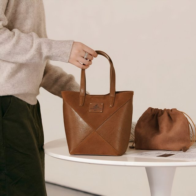 Large Capacity Brown Tote Bag – Suede & Leather Shoulder Handbag for Women - Image 3