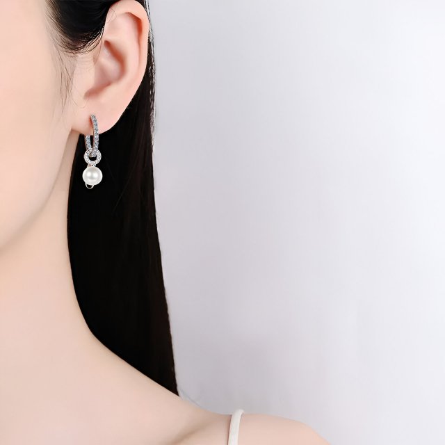 925 Sterling Silver Gold-Plated Moissanite & Pearl Ear Clips for Women - Image 6