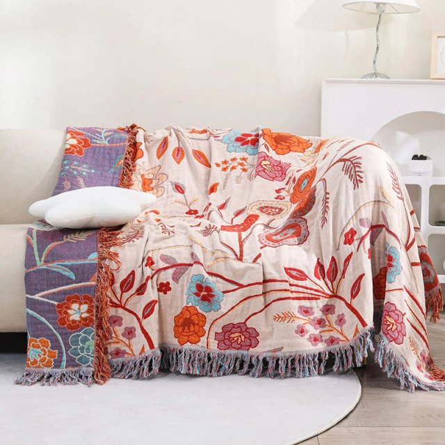 Floral Cotton Towel Blanket with Tassels - Image 5