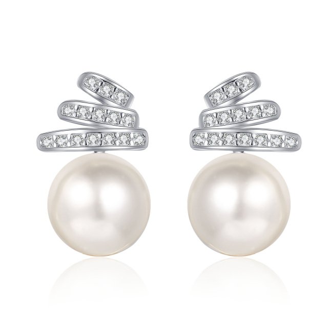 925 Silver Pearl Moissanite Stud Earrings Elegant Minimalist Jewelry for Women - Image 7