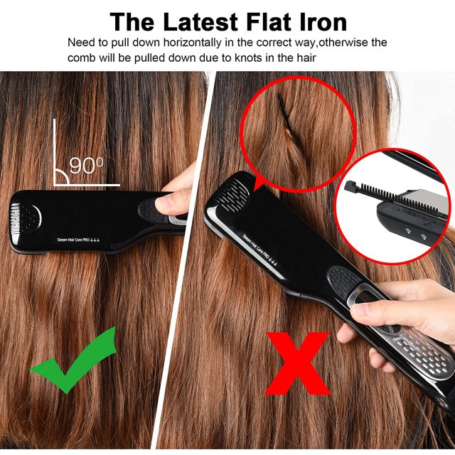 Steam Hair Straightener Brush with Ceramic Flat Iron & Ionic Heating Comb - Image 6