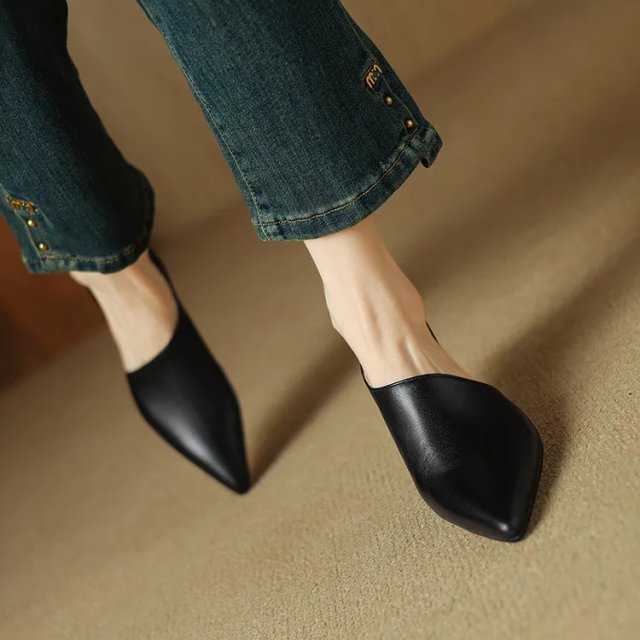 Genuine Leather Pointed Toe High Heel Summer Sandals - Image 2