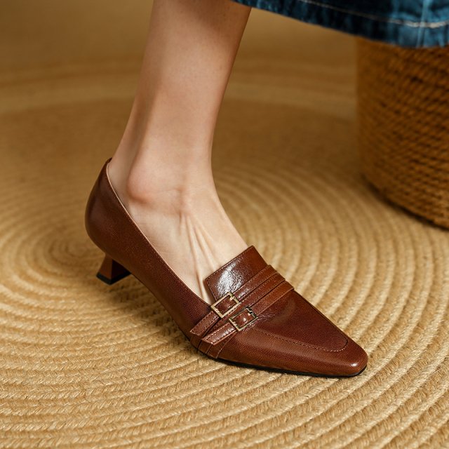 2025 Spring Elegant Women’s Square Toe Oxford Heels – Genuine Leather Pumps - Image 4