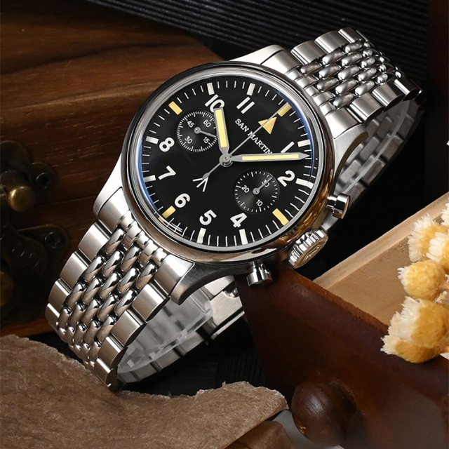 38.5mm Men's Chronograph Pilot Watch - Luxury Mechanical Manual Sapphire Flieger Watch - Image 3
