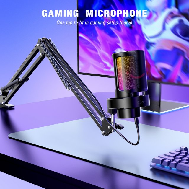 USB Microphone Kit with Boom Arm, RGB Lighting & Mute Control for Streaming - Image 6