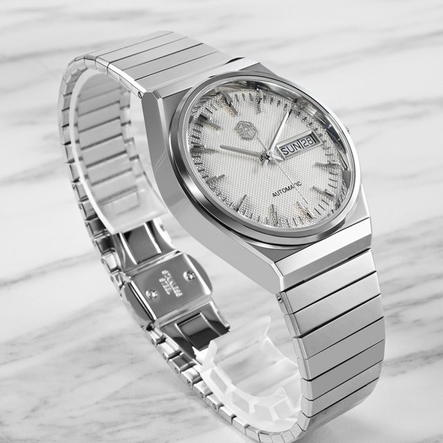 Luxury 37mm Automatic Dress Watch with Sapphire Crystal & Day-Date Display - Image 5