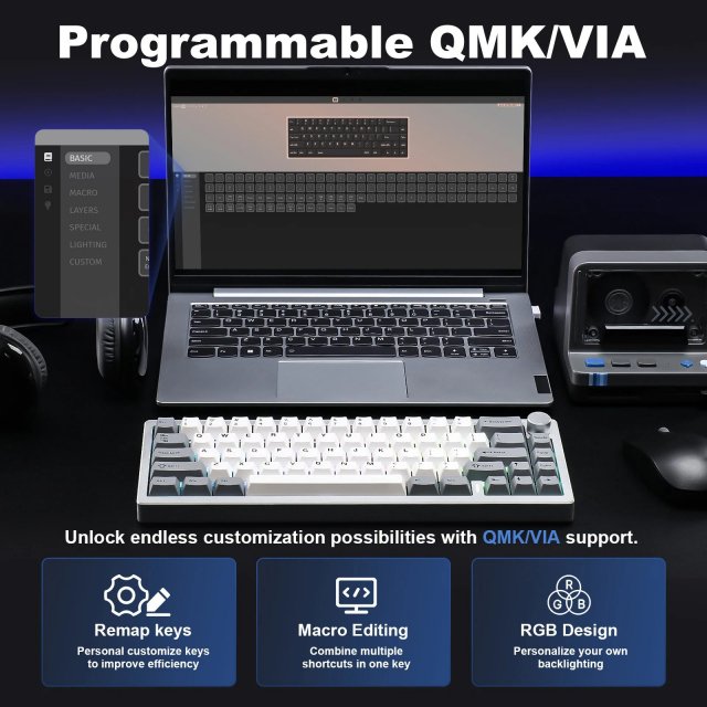 65% Wireless Custom Mechanical Keyboard with Knob, Hot Swap, RGB & QMK/VIA Support - Image 4