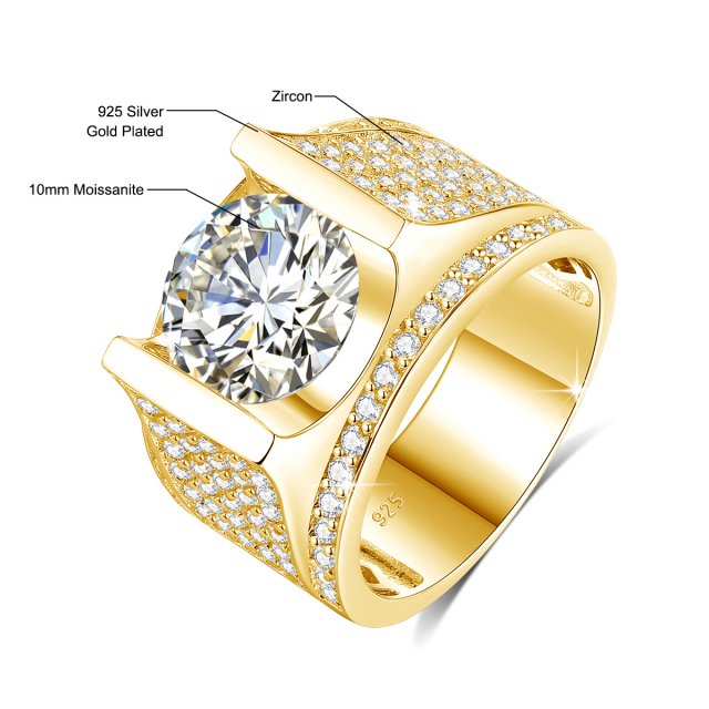 10mm 4ct Moissanite Men’s Gold Ring with Certificate – Chunky Hip Hop Wedding Jewelry - Image 7