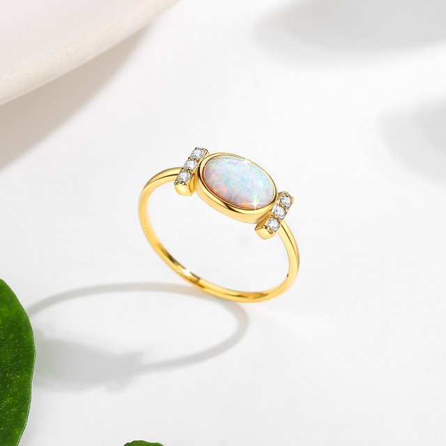 Luxury 14K Gold Opal Ring with 6x8mm Oval Stone for Women - Image 3