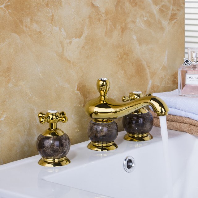3-Piece Deck Mounted Bathroom Faucet Set with Dual Handles for Sink and Bathtub - Image 3