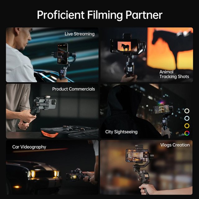 3-Axis Smartphone Gimbal with AI Face Tracking and Built-In Selfie Stick - Image 3
