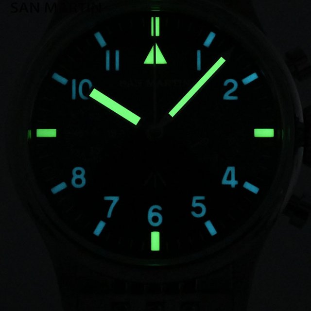 38.5mm Men's Chronograph Pilot Watch - Luxury Mechanical Manual Sapphire Flieger Watch - Image 6