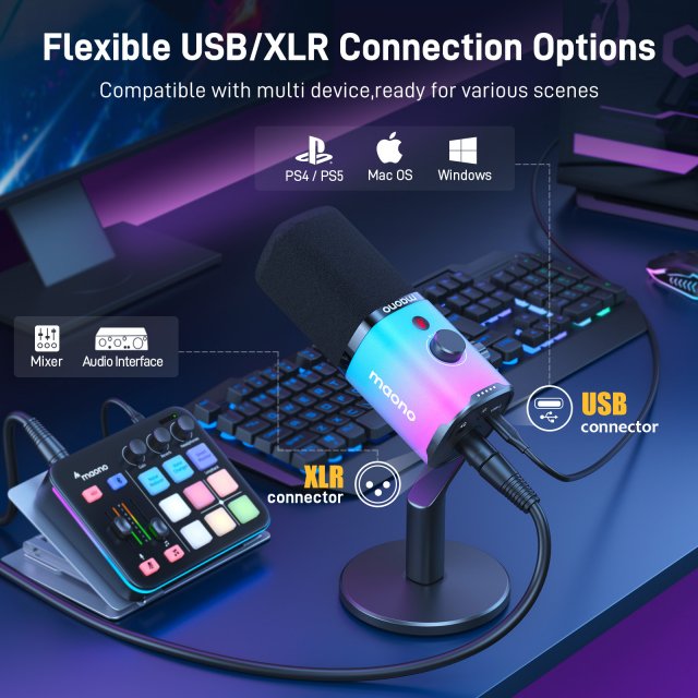 Dynamic USB/XLR Gaming Microphone with RGB, Mute, and Noise Reduction - Image 3