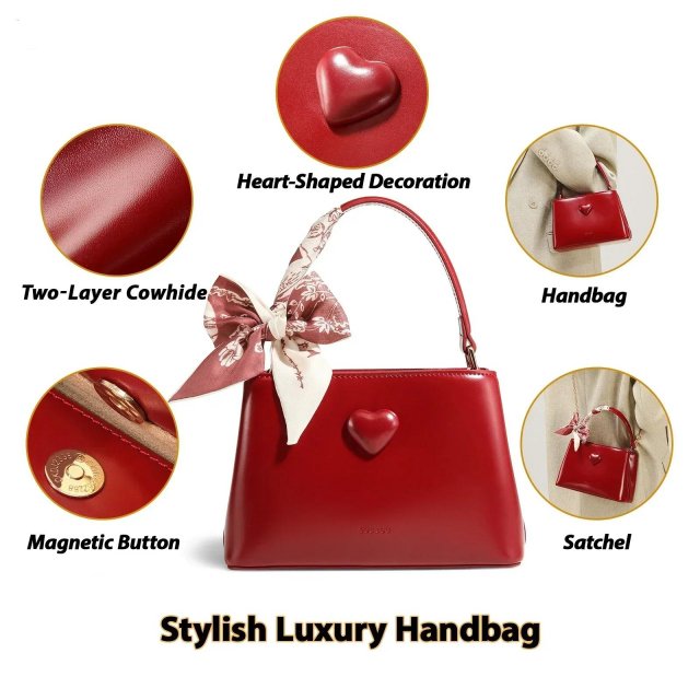 Elegant Red Cowhide Small Handbag – Wedding, Daily & Crossbody Bag - Image 4