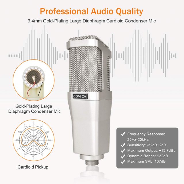 Studio Condenser Microphone with Large Diaphragm & Phantom Power Support - Image 3