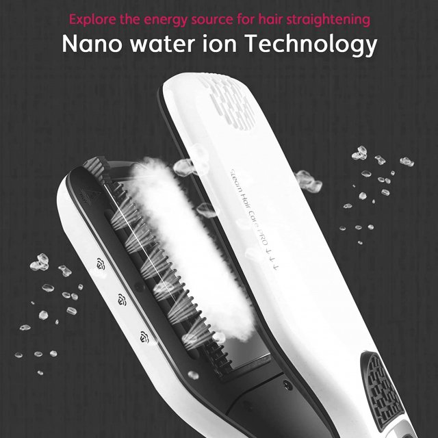 Steam Hair Straightener Brush with Ceramic Flat Iron & Ionic Heating Comb - Image 5
