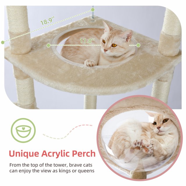 Floor to Ceiling Adjustable Cat Tree Tower with Hammock and Condo for Large Cats - Image 7