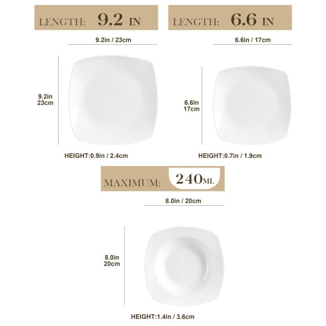18-Piece Ceramic Porcelain Dinnerware Set – Service for 6 – Dinner, Soup & Dessert Plates - Image 7