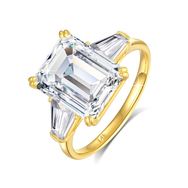 14K Gold Emerald Cut Moissanite Ring 4ct for Women Engagement Wedding Band - Image 5