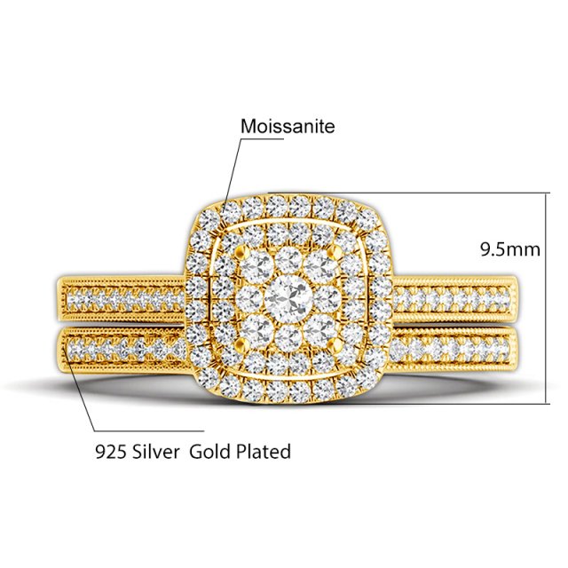 2PCS Yellow Gold Moissanite Engagement Ring Set for Women - Real Diamond Tester Wedding Band Jewelry - Image 6
