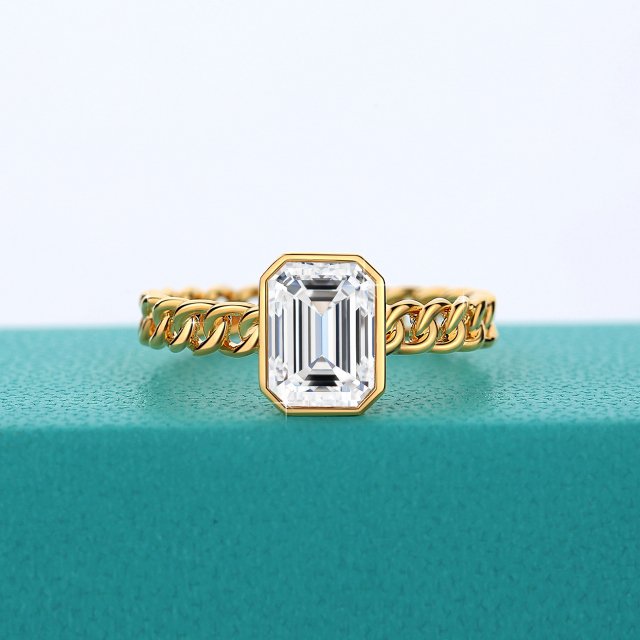14K Gold Emerald Cut Moissanite Ring 2ct AU585 Luxury Wedding Jewelry for Women - Image 4