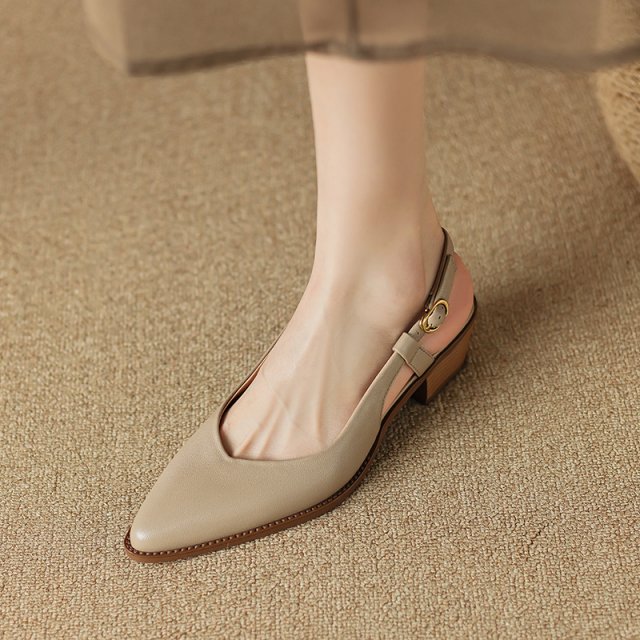 Elegant Leather Slingback Office Pumps for Women – 4cm Mid Heel Sandals - Image 5