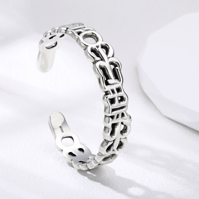 Sterling Silver Cuff Bracelet with Hollow Letter Design - Image 5