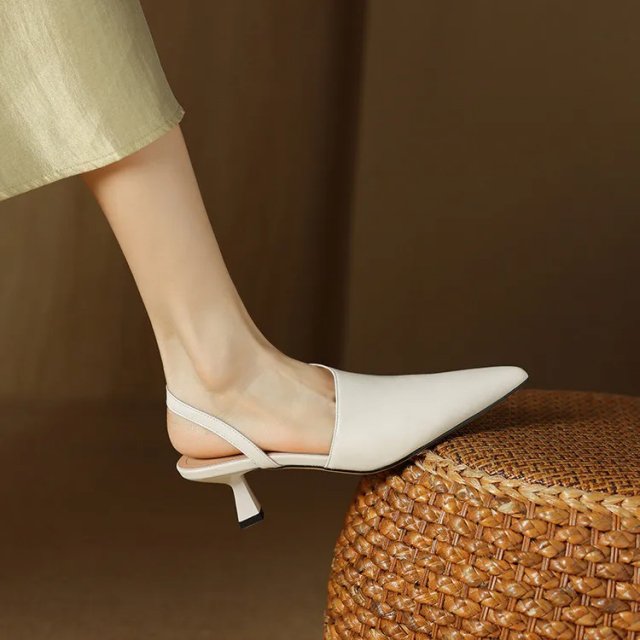 Genuine Leather Pointed Toe High Heel Summer Sandals - Image 4
