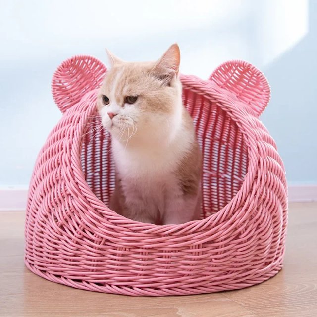 Handmade Imitation Rattan Cat Bed Nest – Cozy Travel House for All Seasons - Image 4