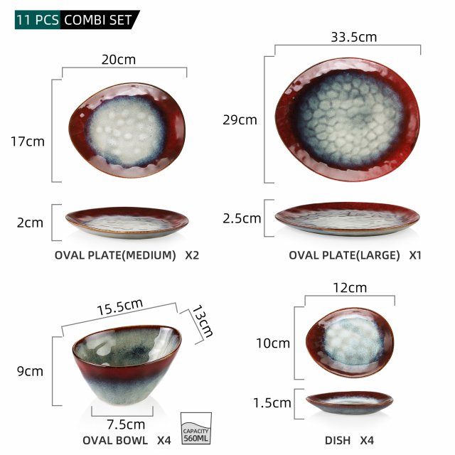 Starry Red 11-Piece Ceramic Dinnerware Set - Image 6