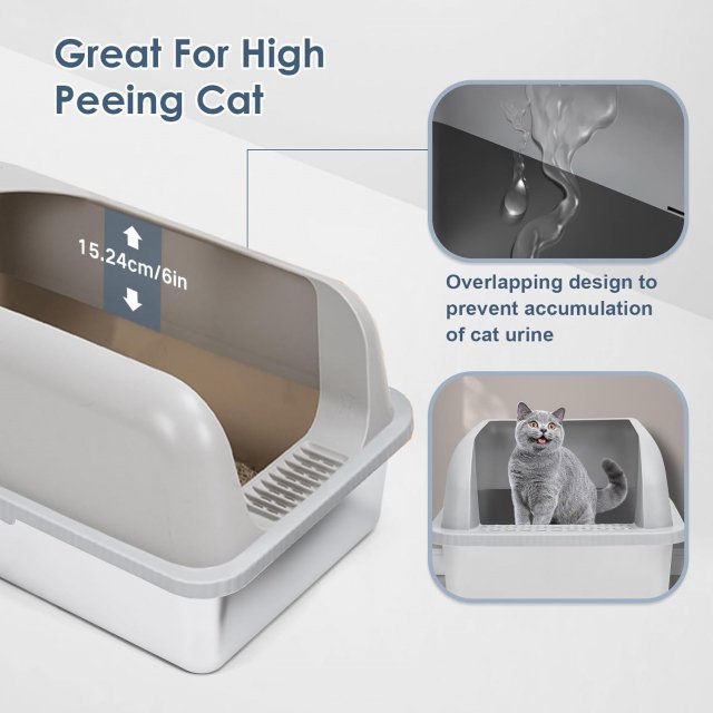 XL Enclosed Stainless Steel Cat Litter Box with High Walls & Lid for Big Cats - Image 3