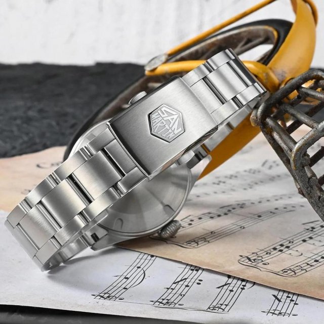 38.5mm Retro Automatic Pilot Watch with Sapphire Crystal & Coin Bezel - Image 8