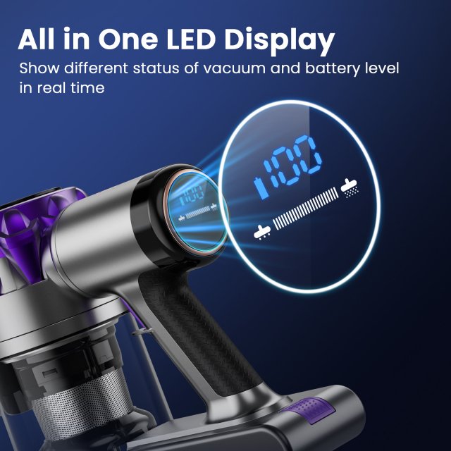 Cordless Stick Vacuum Cleaner with 30kPa Suction, LED Display & 55 Min Run - Image 3
