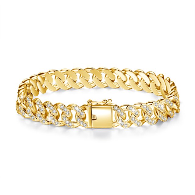 18K Gold Plated Moissanite Cuban Link Bracelet for Men and Teen Girls - Image 6