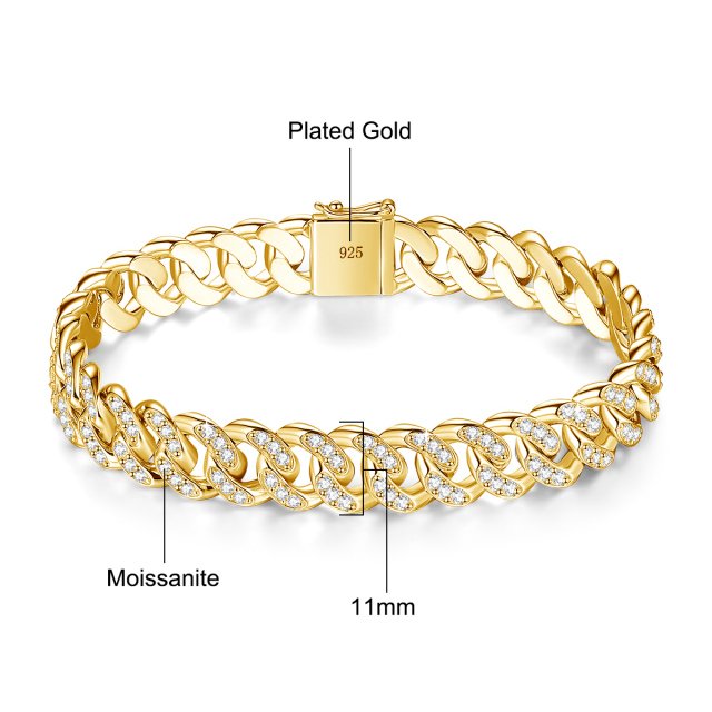 18K Gold Plated Moissanite Cuban Link Bracelet for Men and Teen Girls - Image 4
