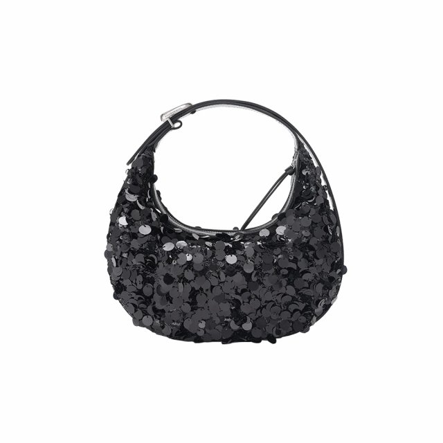 Black Sequin Half Moon Evening Bag with Split Leather - Image 4