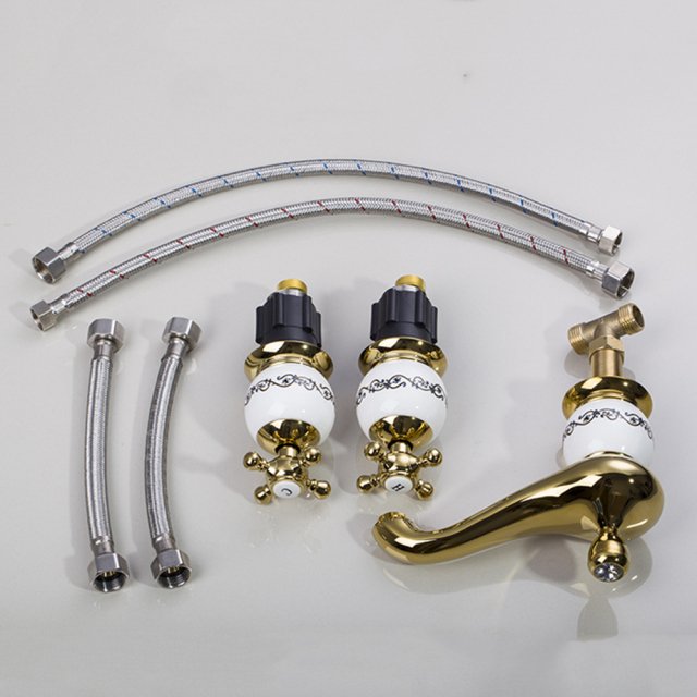 3-Piece Deck Mounted Bathroom Faucet Set with Dual Handles for Sink and Bathtub - Image 5