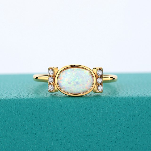 Luxury 14K Gold Opal Ring with 6x8mm Oval Stone for Women - Image 6