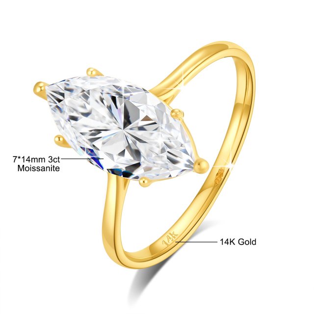 3ct Marquise Cut Moissanite Engagement Ring in Real 14K Yellow Gold with Certificate - Image 7