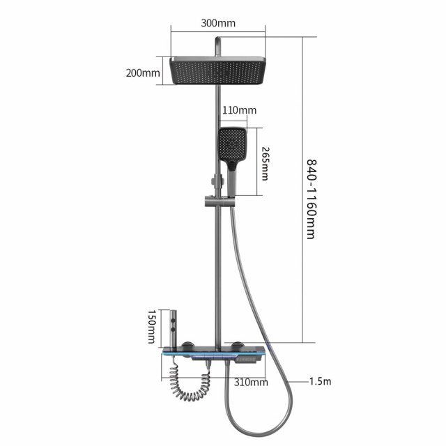 Luxury Brass Bathroom Faucet Digital Display Shower System with Rainfall Shower Set - Image 7
