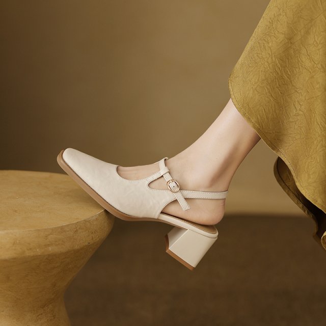 2025 Vintage T-Strap Leather Sandals for Women – Square Heel Summer Pumps - Image 5