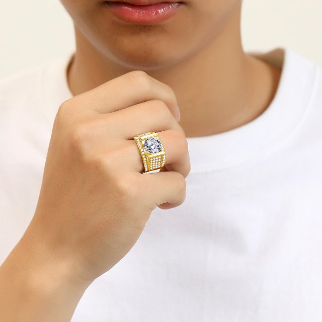 10mm 4ct Moissanite Men’s Gold Ring with Certificate – Chunky Hip Hop Wedding Jewelry - Image 4