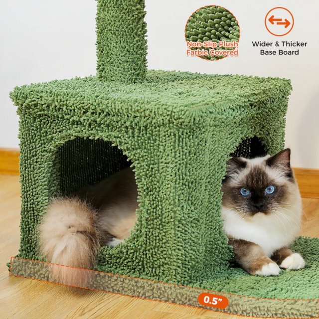 Cactus Cat Tree 40" with Scratching Post, Hammock, Condo & Batting Ball - Image 4