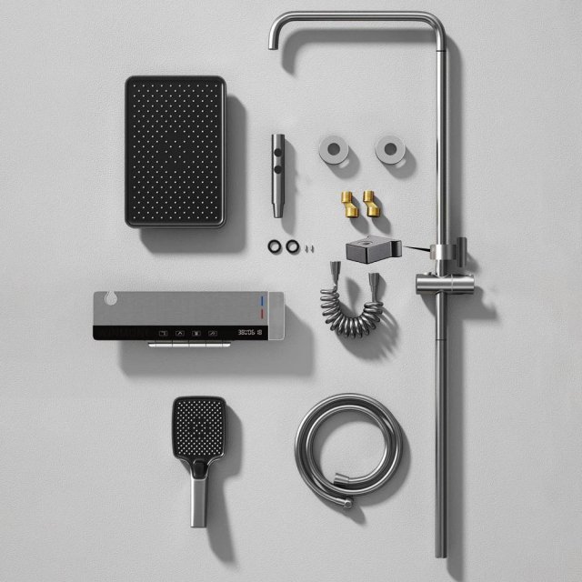Luxury Brass Bathroom Faucet Digital Display Shower System with Rainfall Shower Set - Image 6