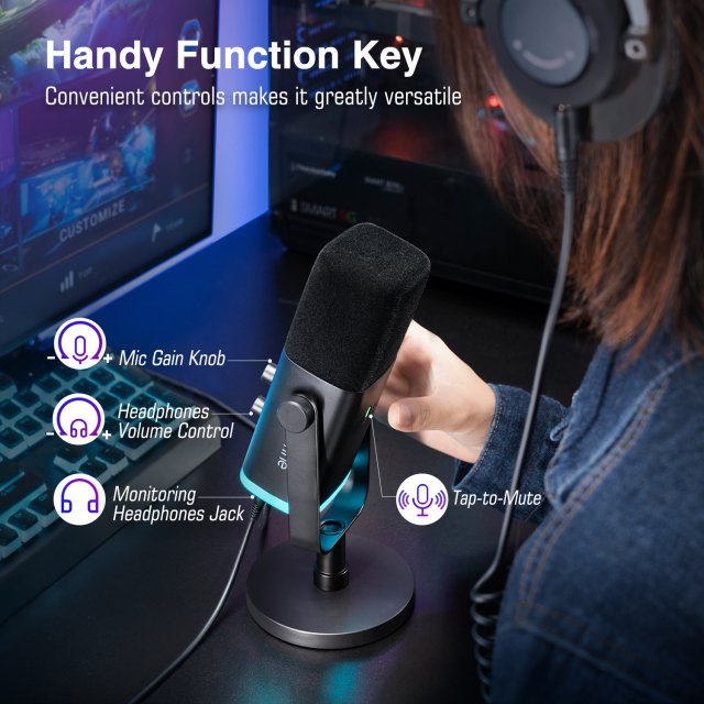 USB/XLR Dynamic Microphone with RGB Lights & Mute Button for Gaming & Streaming - Image 4